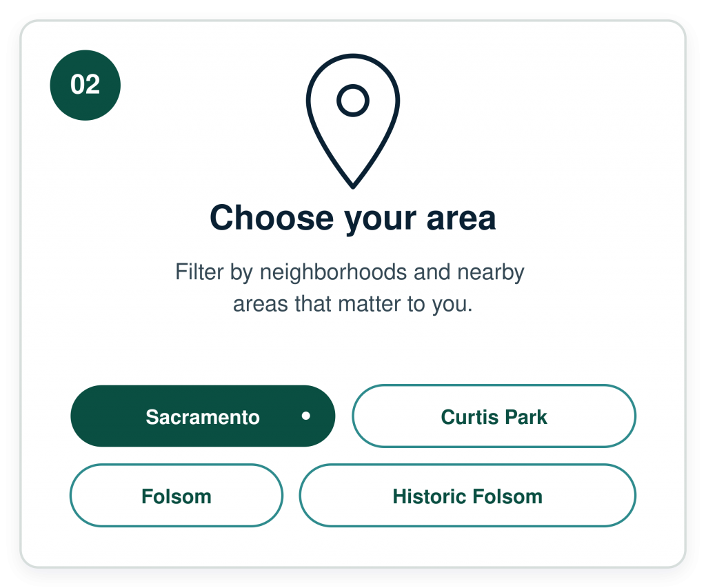 How it works step 2. Choose your area or filter by neighborhood and nearby areas.